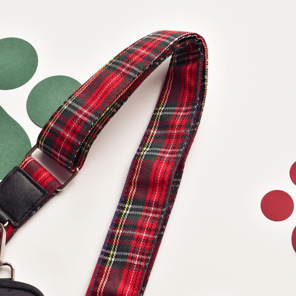 Cocopup London red and black tartan bag strap. Interchangeable strap. Scottish charm. 