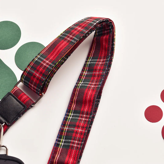 Cocopup London red and black tartan bag strap. Interchangeable strap. Scottish charm. 