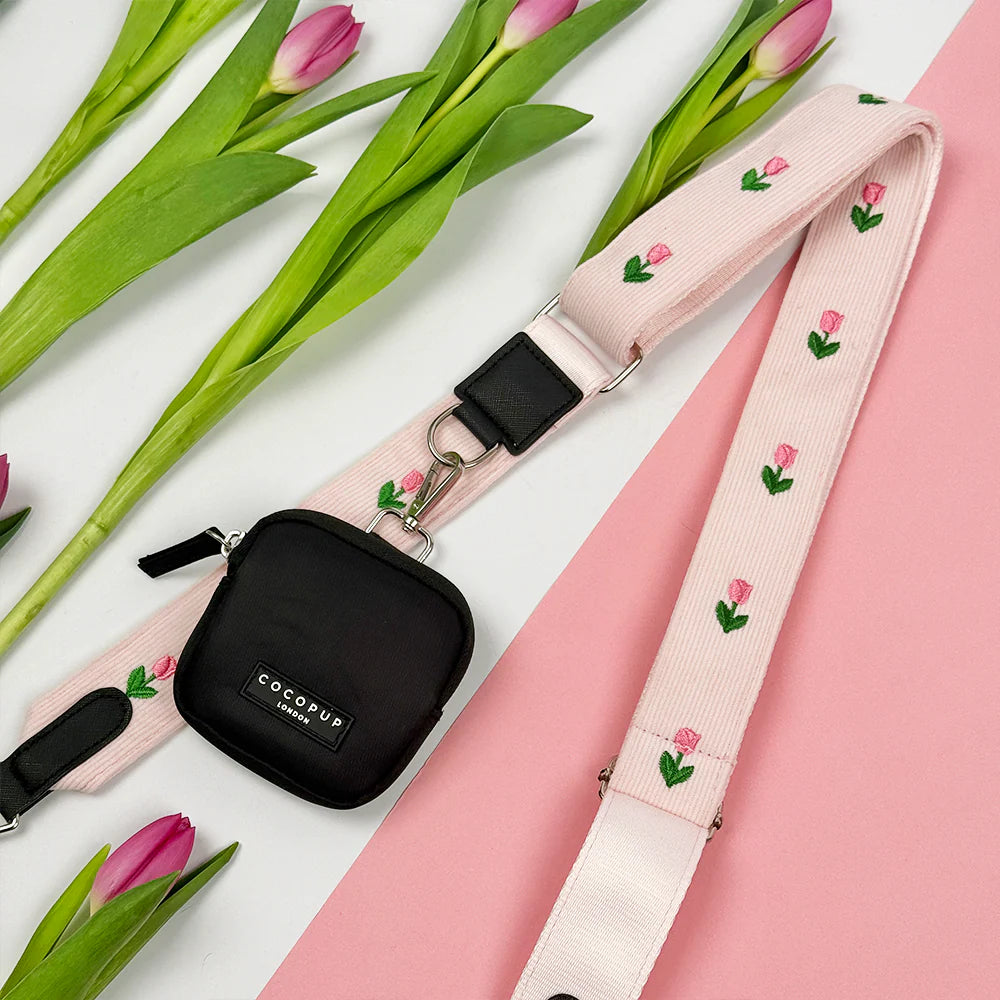 Cocopup London Tulip Tails interchangeable dog walking bag strap -  pink tulip corduroy