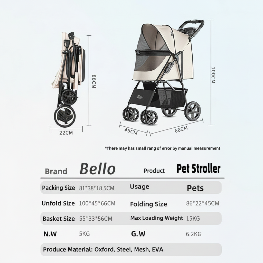 Bello - Lightweight Pet Stroller - Pearl White
